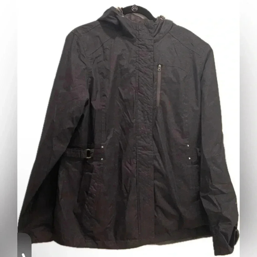Free Country‎ Women's Hooded Reversible Faux Fur Lined Zip/Snap Jacket Large EUC